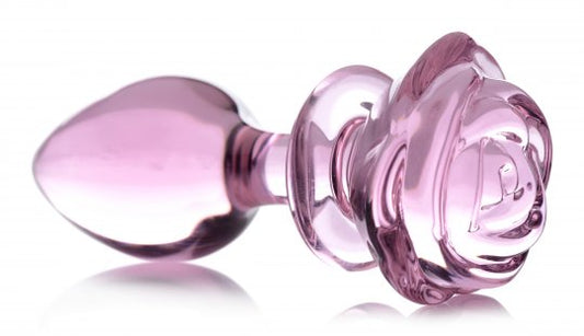 Explore Pleasure with Pink Rose Glass Anal Plug - Large